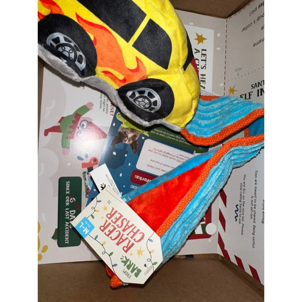 Barkbox Racer Chaser Dog Toy Race Car‎ Plush Bungee Pull Tail Medium Large bark